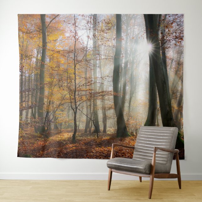 Tapiz Sun Rays Mystic Fall Forest Nature Foto - (In situ (horizontal))