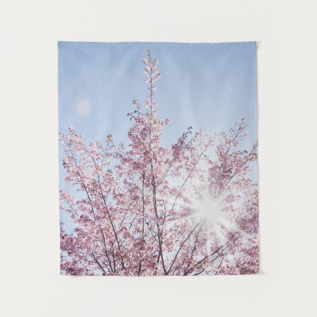 Tapiz sun rays pass through pink flowers of a wow tree (Anverso)