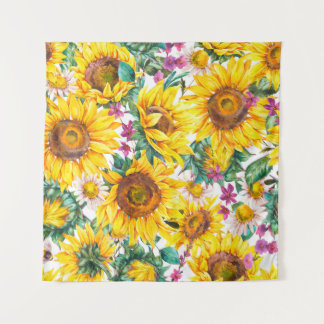 Tapiz Sunflower acuarela verano vintage sin costuras