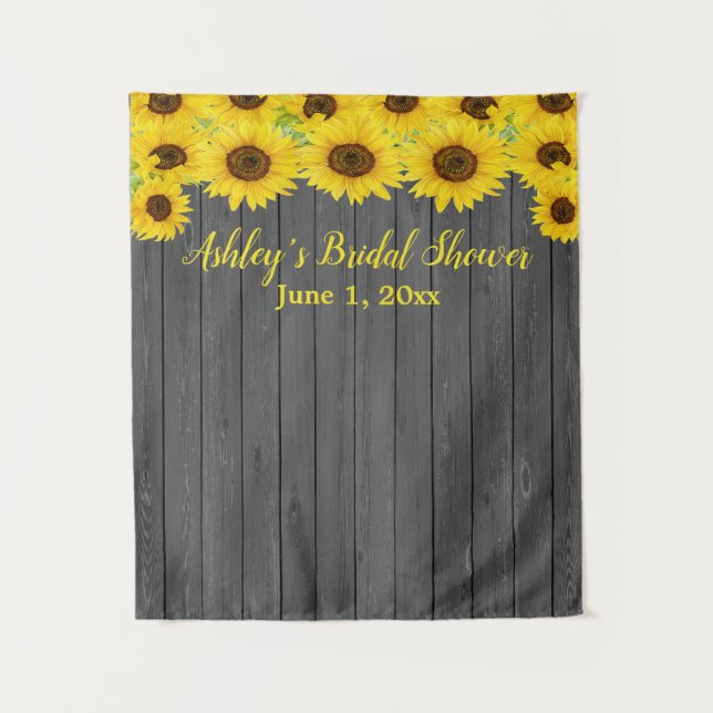 Tapiz Sunflower Bridal Shower Fondo de Madera de fondo (Anverso)