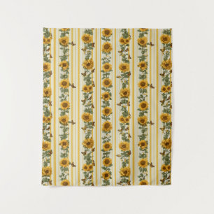 Tapiz Sunflower y Butterflies en franjas amarillas