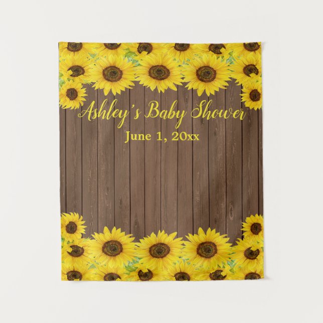 Tapiz Sunflowers Baby Shower Backdrop Wood Photo Booth (Anverso)