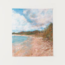 Sunny Beach Day Blue Sky Puffy Clouds Pintura