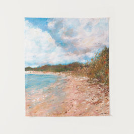 Tapiz Sunny Beach Day Blue Sky Puffy Clouds Pintura
