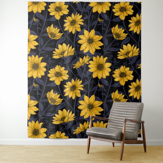 Tapiz Sunroot, girasol salvaje en amarillo y azul (In situ)