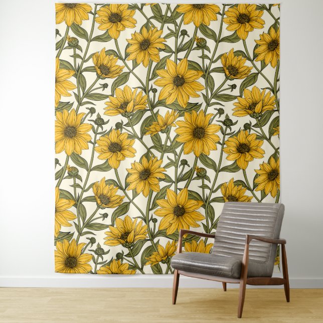 Tapiz Sunroot, girasol salvaje en blanco roto (In situ)