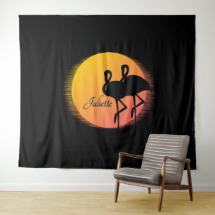 Tapiz Sunset Flamingos Personal con Nombre