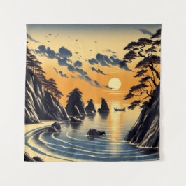 Tapiz Sunset Ocean Beach Art Japonés