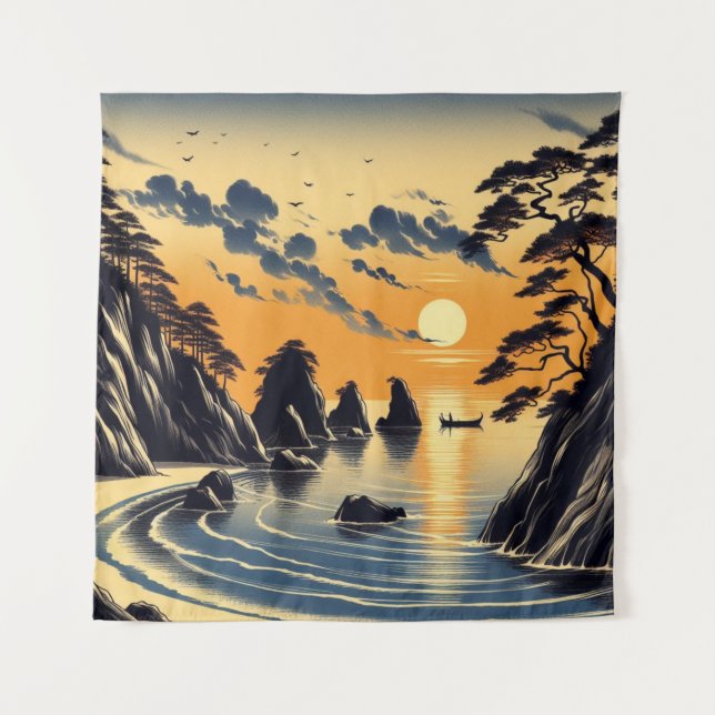 Tapiz Sunset Ocean Beach Art Japonés (Anverso)