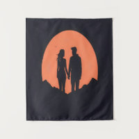 Sunset Silhouette Pareja Arte de Amor Minimalista