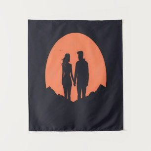 Tapiz Sunset Silhouette Pareja Arte de Amor Minimalista