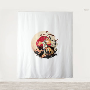 Tapiz Sunset Ukiyo e Style japonés de perros inu shiba