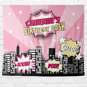 Tapiz Superheroína Comic Style Chica Birday Pink
