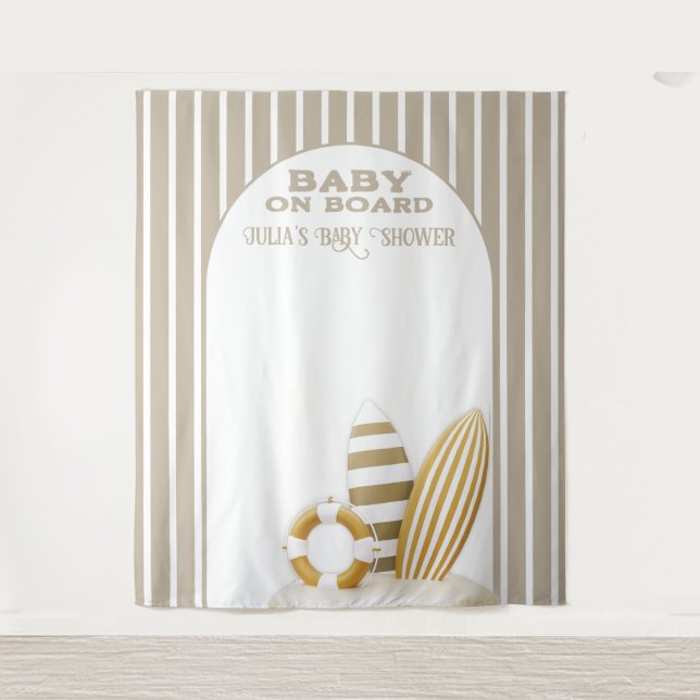 Tapiz Surf Board Baby Shower Custom Gender Neutral (Anverso)