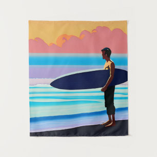 Tapiz Surfista en una playa al atardecer