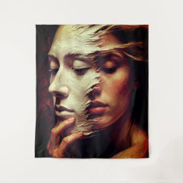 Tapiz Surreal Woman Portrait with Painted Mask