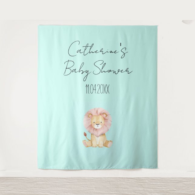 Tapiz Sweet Lion Baby Shower Theme Party Backdrop (Anverso)