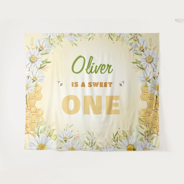 Tapiz Sweet One Bumblebee First Boy Birthday Party (Anverso (horizontal))