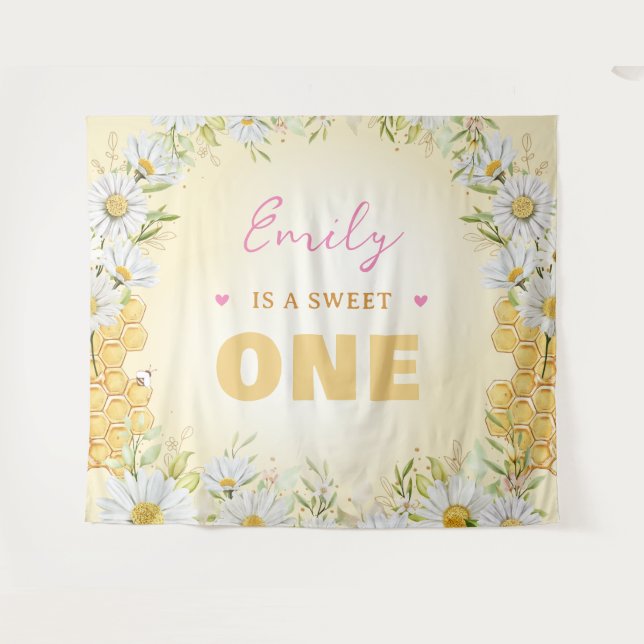Tapiz Sweet One Bumblebee Primera fiesta de cumpleaños d (Anverso (horizontal))