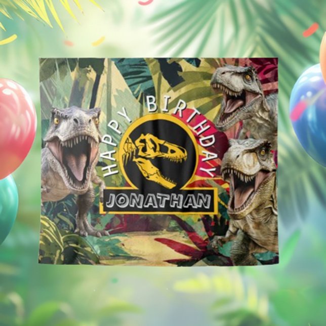 Tapiz T rex Roaring Good Time Backdrop ( Unleash your imagination and celebrate with roaring fun, vibrant dino-themed decor)