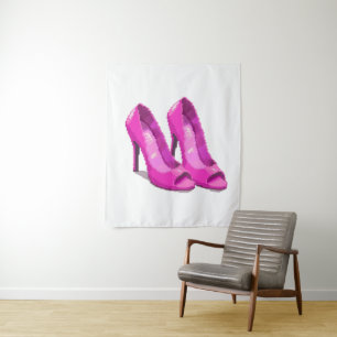 Tapiz Tacones Altos Rosados Estilo Pixel Art de 64 Bits