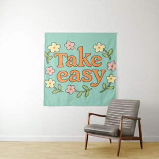Tapiz "Take Easy": Positive Retro Floral Illustration