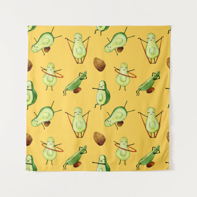 Tapiz Taller de aguacate: Patrón de acuarela divertida (Anverso)