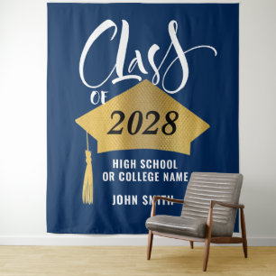 Tapiz Tapa de graduación dorada minimalista con guión el