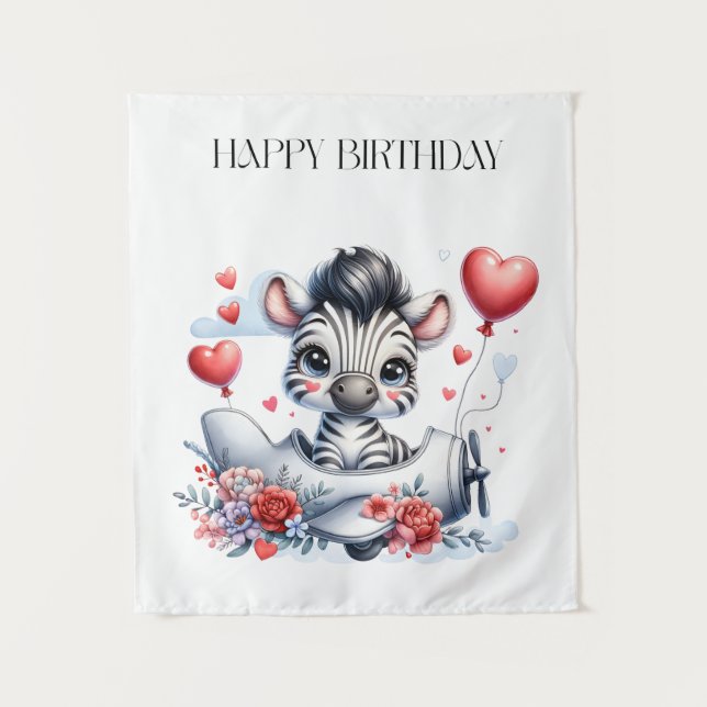 Tapiz Tarjeta de cumpleaños del avión cebra (Anverso)