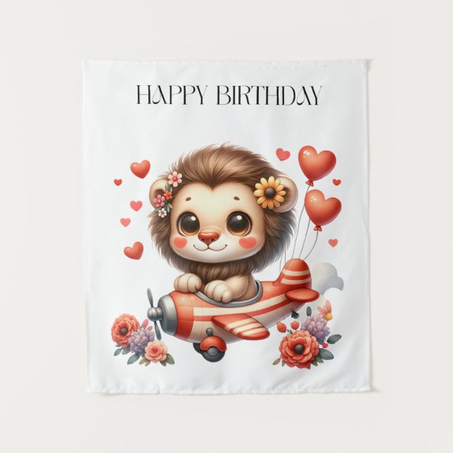 Tapiz Tarjeta de cumpleaños del piloto león (Anverso)