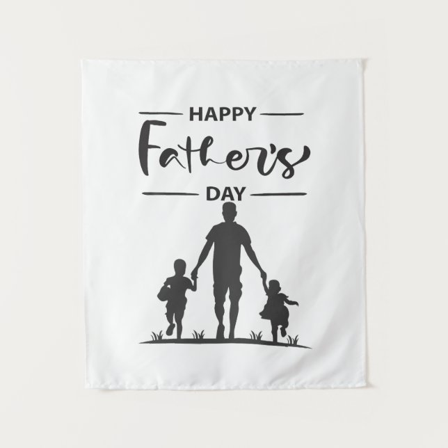 Tapiz Tarjeta moderna del día del padre de la silueta bl (Anverso)