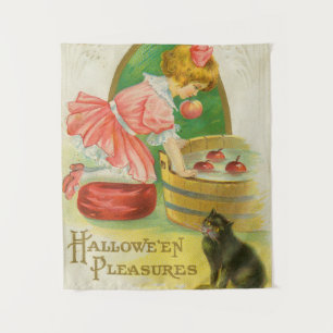 Tapiz Tarjetas de Halloween vintage de manzanas flotante
