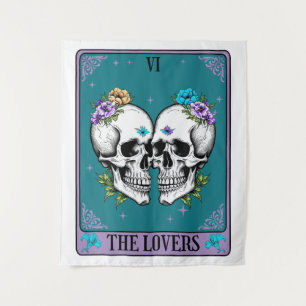 Tapiz Tarot Card Los amantes con cráneos y flores