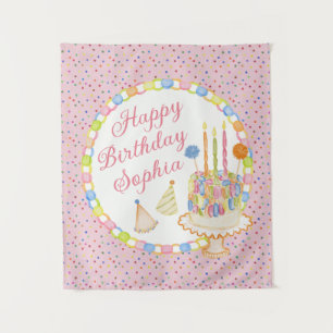 Tapiz Tarta de cumpleaños con confeti rosa