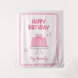 Tapiz Tarta de cumpleaños rosa linda "Feliz cumpleaños m
