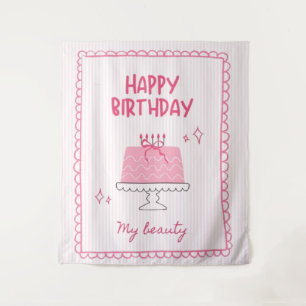 Tapiz Tarta de cumpleaños rosa linda "Feliz cumpleaños m