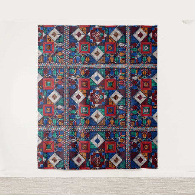 Tapiz Tatuaje de bordado tradicional palestino colorido (Anverso)