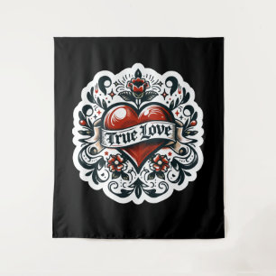 Tapiz Tatuaje de corazón de amor verdadero con estilo ar
