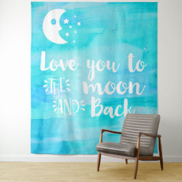 Tapiz Te amo a la tipografía de acuarela azul lunar