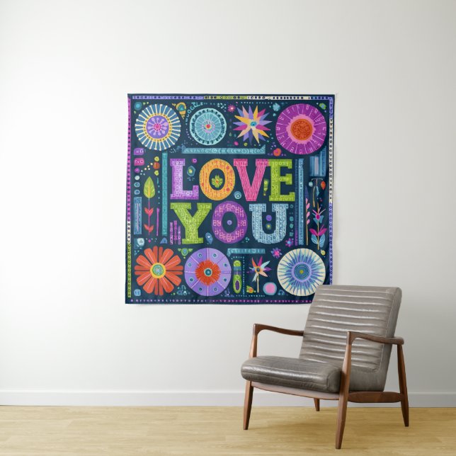 Tapiz Te amo, diseño de época colorido, (In situ)