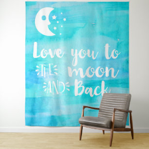 Tapiz Te Amo Hasta La Luna Tipografía Acuarela Azul