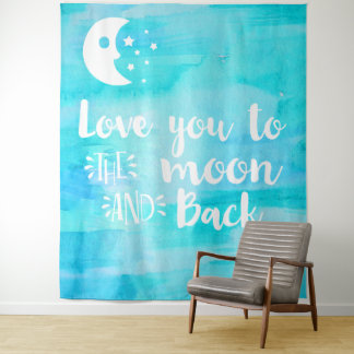 Tapiz Te Amo Hasta La Luna Tipografía Acuarela Azul