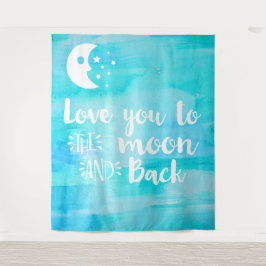 Tapiz Te Amo Hasta la Luna Tipografía Acuarela Azul