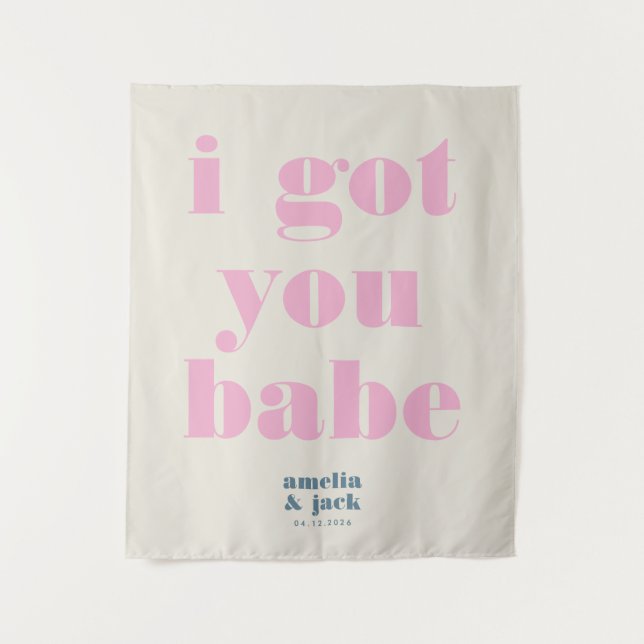 Tapiz Te Conseguí Babe Bright Pink Bold Boda Fondo (Anverso)