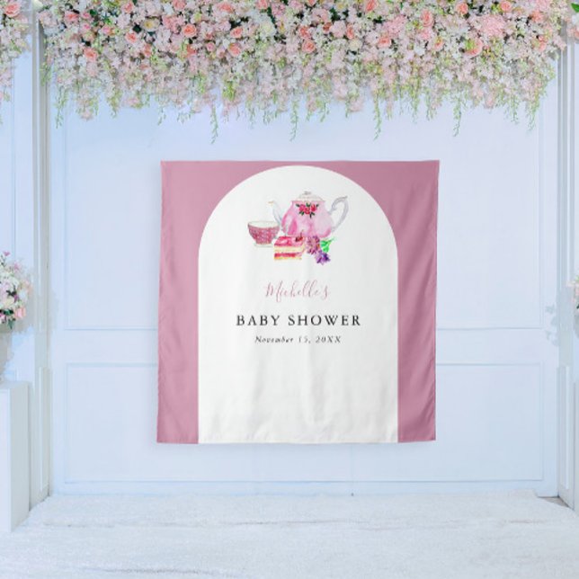 Tapiz Tea Fiesta fondo rosado Baby Shower Photo Booth (Subido por el creador)