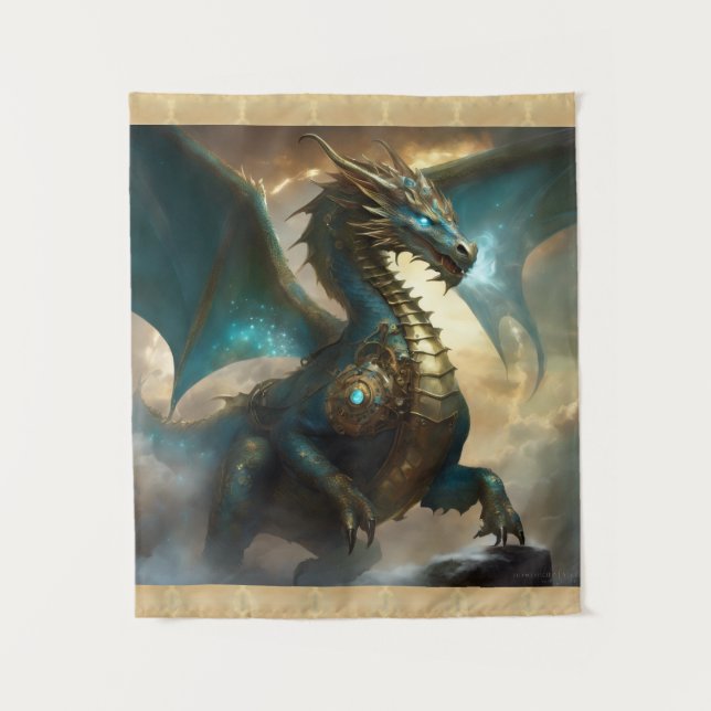 Tapiz Teal Lightening Dragon Wall Hanging Bedroom Decor (Anverso)