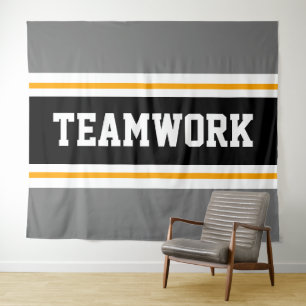 Tapiz TEAMWORK Sporty Gris Black White Carreras Stripes