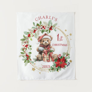 Tapiz Teddy Bear Foliage Poinsettia Baby 1er Navidades