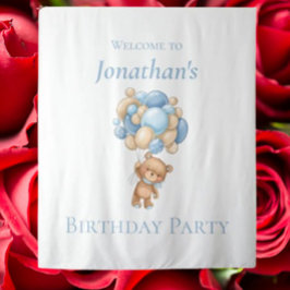 Tapiz Teddy Bear Globos Blue Boy Fondo de cumpleaños