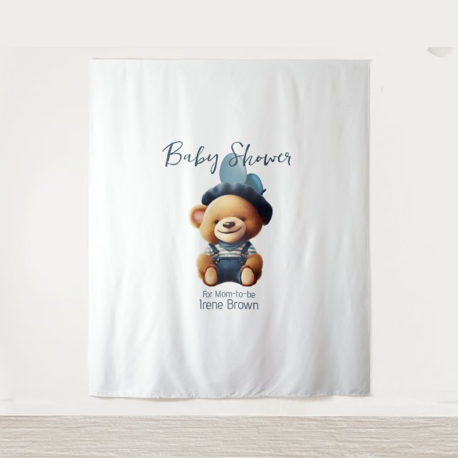 Tapiz Teddy Bear Jean Baby Shower Backdrop (Anverso)